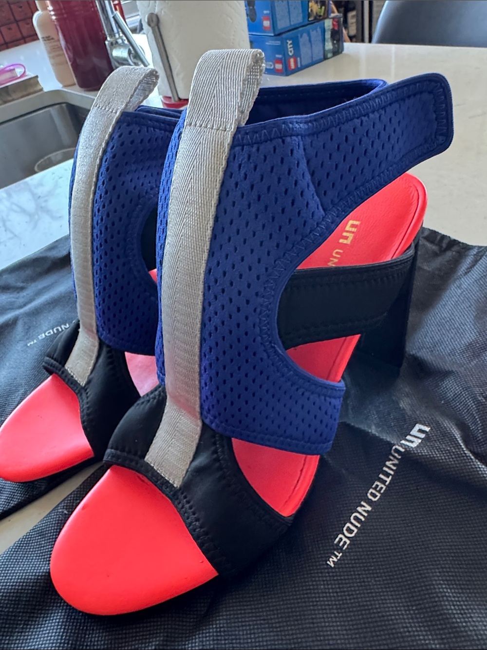 United Nude Blue and Red Open-Toe Block Heel Sandals by - Picture 10 of 10
